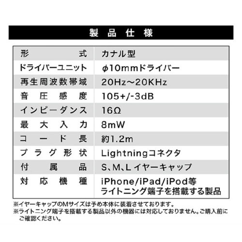 MFiライトニングステレオイヤホンマイク カナル型 BK KLEP02BK