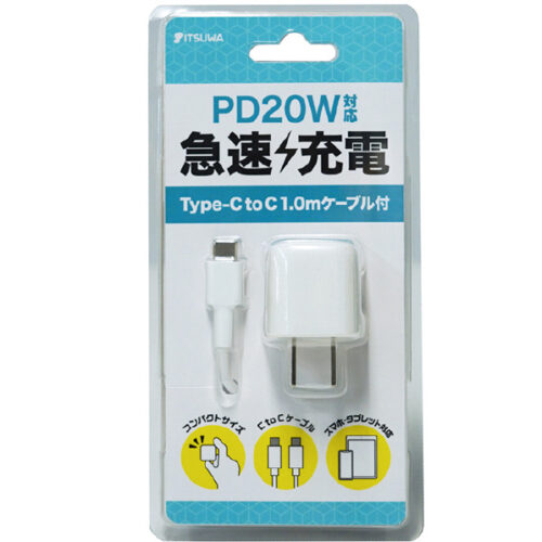 PD20W Type-C1ポート AC +Type-C-Type-C 1M 白 MAC2204WH